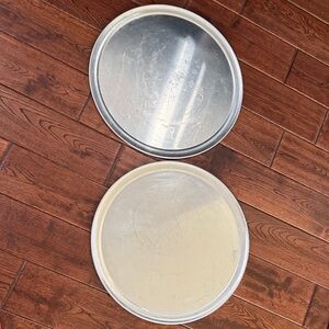 Two Round Silver Pizza Baking Tray Set